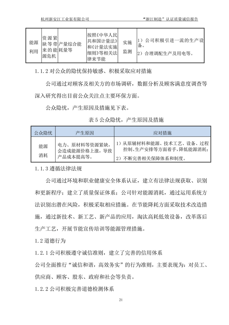 杭州新安江工業(yè)泵有限公司質(zhì)量誠(chéng)信報(bào)告-21